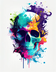 Rainbow Watercolor Skull Design, Graphical Resource for Logos, T Shirts. Generative AI