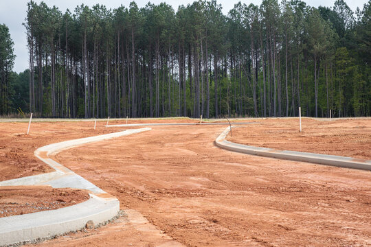 New home residential subdivision development of roads and curbs