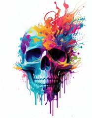 Foto op Plexiglas Aquarel doodshoofd Rainbow Watercolor Skull Design, Graphical Resource for Logos, T Shirts. Generative AI