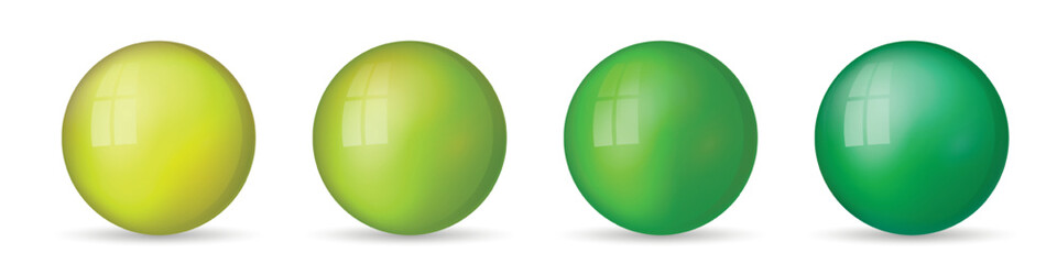 Set with glass colorful balls. Glossy realistic ball, 3D abstract vector illustration highlighted on a white background. Big metal bubble with shadow