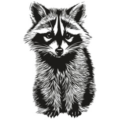 Fototapeta na wymiar Black and white linear paint draw raccoon vector illustration