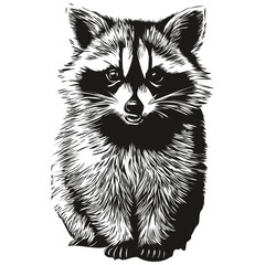 Funny cartoon raccoon, line art illustration ink sketch
