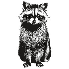 Funny cartoon raccoon, line art illustration ink sketch