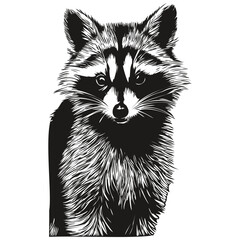 Portrait of a cute raccoon on a white background