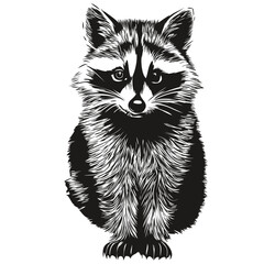 Fototapeta na wymiar Raccoon vintage illustration, black and white vector art