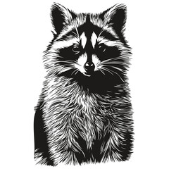 Raccoon sketch, hand drawing of wildlife, vintage engraving style, vector illustration