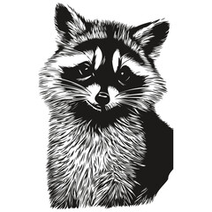 Raccoon sketch, hand drawing of wildlife, vintage engraving style, vector illustration