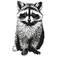 Raccoon sketch, hand drawing of wildlife, vintage engraving style, vector illustration