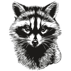 Realistic raccoon vector, hand drawn animal illustration
