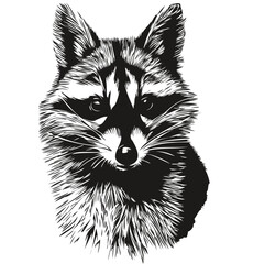 Realistic raccoon vector, hand drawn animal illustration