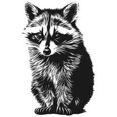 Realistic raccoon vector, hand drawn animal illustration