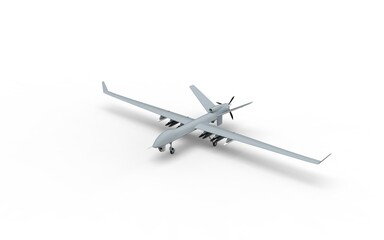 Drone army aircraft force atomic isolated on White Background for intelligence attack and defence with weapons 3d rendering image right isometric view
