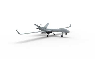 Drone army aircraft force atomic isolated on White Background for intelligence attack and defence with weapons 3d rendering image left isometric view