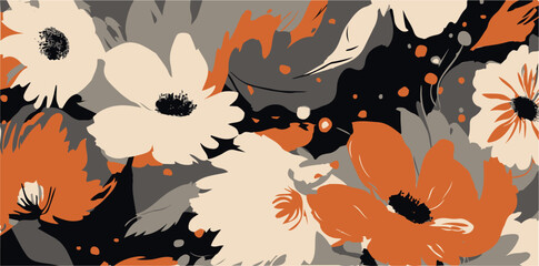 Abstract cute botanical contemporary patten. Hand drawn floral print. Leaves vector texture. Card background print. Retro wallpaper ornament. Tropical cartoon style banner. Fashion design garden art 
