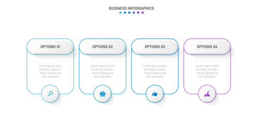 Obraz premium Timeline infographic with infochart. Modern presentation template with 4 spets for business process. Website template on white background for concept modern design. Horizontal layout.