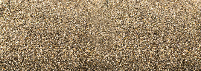 Chia Seeds Texture Background, Salvia Hispanica Banner, Superfood Grains with Copy Space, Chia Super Food