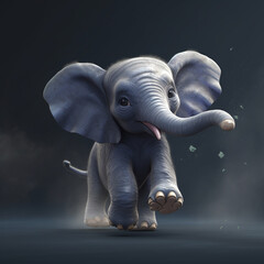 Baby Elephant in Cartoon Style, AI Generative