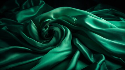 Obraz premium Generate a description of a delicate and flowing emerald silk fabric in 200 words. Leave only nouns and adjectives. Separate the words with commas. Generative AI