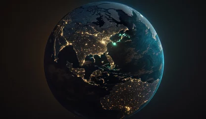 Papier Peint photo autocollant Pleine Lune arbre Planet Earth Globe from space night lights, generative AI