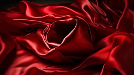 Generate a description of a flowing red silk satin fabric in 200 words. Leave only nouns and adjectives. Separate the words with commas. Generative AI