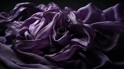 Generate a description of a delicate and flowing purple silk fabric in 200 words. Leave only nouns and adjectives. Separate the words with commas. Generative AI