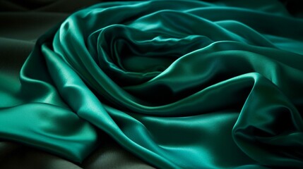 Generate a description of a delicate and flowing emerald silk fabric in 200 words. Leave only nouns and adjectives. Separate the words with commas. Generative AI