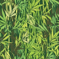 A seamless pattern of bamboo leaves. SEAMLESS BAMBOO WALLPAPER. © Gogi