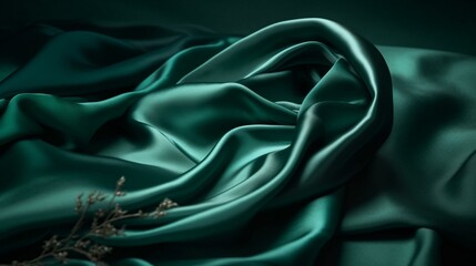 Generate a description of a delicate and flowing emerald silk fabric in 200 words. Leave only nouns and adjectives. Separate the words with commas. Generative AI