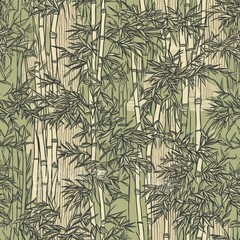Miniature bamboo forest seamless pattern in shades of green. SEAMLESS BAMBOO WALLPAPER. © Gogi