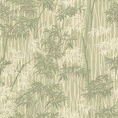 Miniature bamboo forest seamless pattern in shades of green. SEAMLESS BAMBOO WALLPAPER. © Gogi