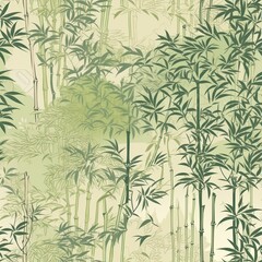 Obraz na płótnie Canvas Miniature bamboo forest seamless pattern in shades of green. SEAMLESS BAMBOO WALLPAPER.