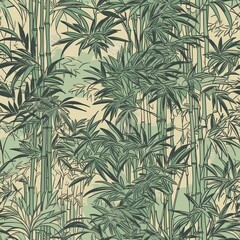 Miniature bamboo forest seamless pattern in shades of green. SEAMLESS BAMBOO WALLPAPER.