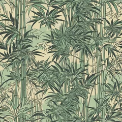 Miniature bamboo forest seamless pattern in shades of green. SEAMLESS BAMBOO WALLPAPER. © Gogi