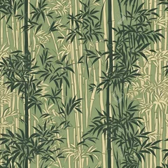 Miniature bamboo forest seamless pattern in shades of green. SEAMLESS BAMBOO WALLPAPER. © Gogi