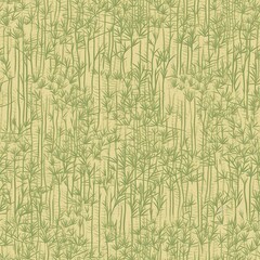 Miniature bamboo forest seamless pattern in shades of green. SEAMLESS BAMBOO WALLPAPER. © Gogi