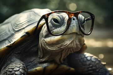 Funny Old Turtle with Glasses