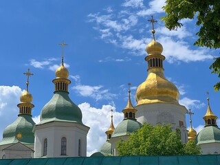 Fototapeta na wymiar Ukraine Kyiv Saint Sophia Cathedral church with golden domes.