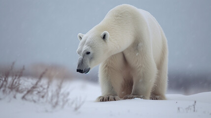 Naklejka na ściany i meble Polar Bear in the snow Generative AI