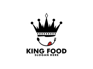 Cook King Logo, Crown food or Royal Food fork knife spoon Logo vector Design Illustration