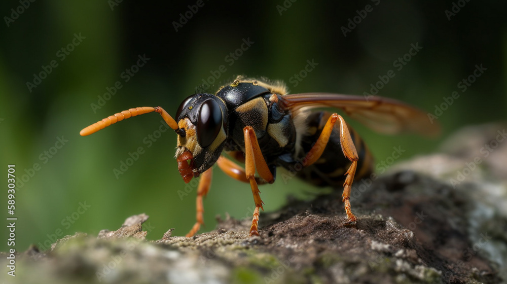 Poster peasant wasp preparing prey for her young generative ai