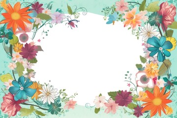 Fototapeta premium Illustration depicts a frame with a beautiful bouquet of fresh flowers in the center, surrounded by white space for text Generative AI