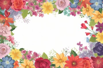  Illustration depicts a frame with a beautiful bouquet of fresh flowers in the center, surrounded by white space for text Generative AI
