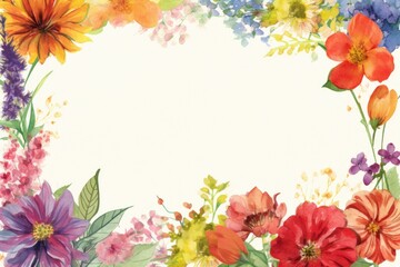  Illustration depicts a frame with a beautiful bouquet of fresh flowers in the center, surrounded by white space for text Generative AI