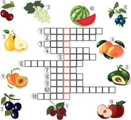 Fruit crossword in English. High quality vector illustration.