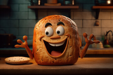 Cheerful Bread Character with Chef's Hat