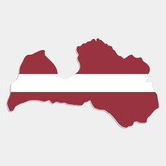 latvia map with flag on gray background