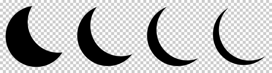 Moon crescent icons. Different shapes of moon. Vector illustration isolated on transparent background © WorldArt