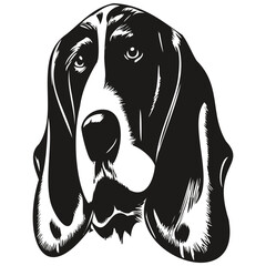 Basset Hound dog logo hand drawn line art vector drawing black and white pets illustration