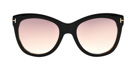 Sunglasses isolated on white background. Mockup sunglasses front view closeup design for applying on a portrait. Black glasses shape cat eye