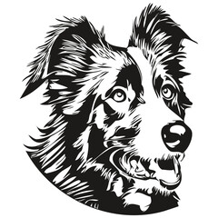Border Collies dog hand drawn vector line art drawing black and white logo pets illustration